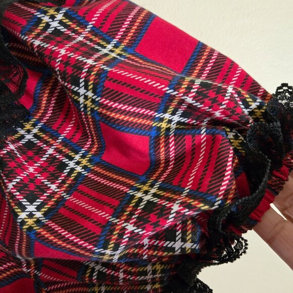 Stunning Mixed Pattern Rockabilly Plaid Floral Black Lace Handmade Dress Size S - Picture 5 of 7